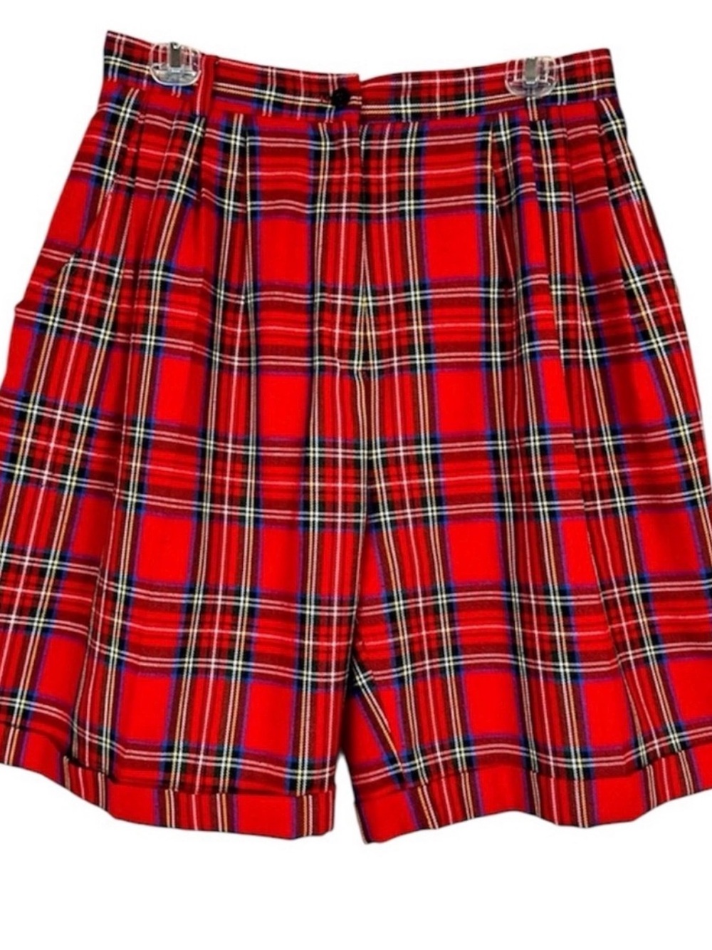 Vintage Red Tartan Plaid High Waisted Cuffed Trouser Shorts Size 8/10